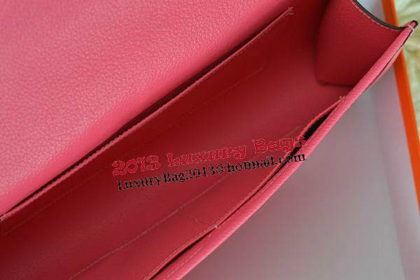 Hermes Jige Clutch Bag Calfskin Leather Light Red