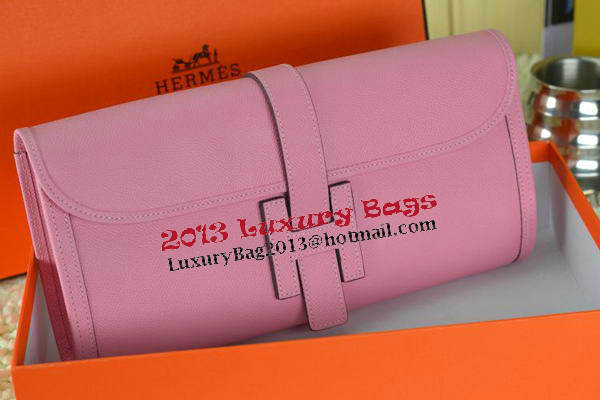 Hermes Jige Clutch Bag Calfskin Leather Pink