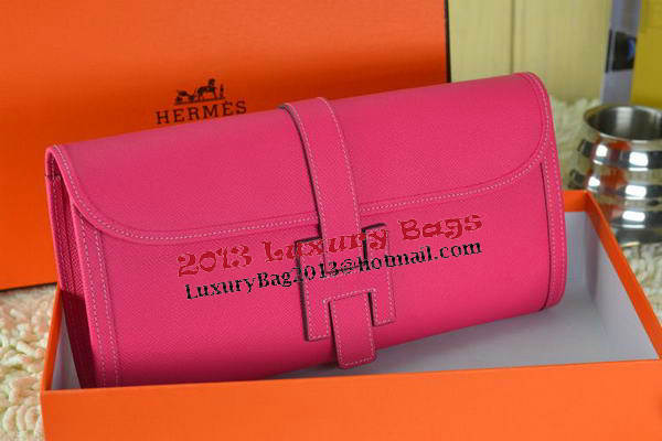 Hermes Jige Clutch Bag Calfskin Leather Rose