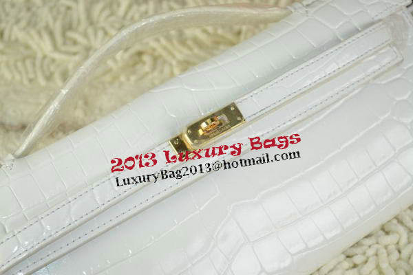 Hermes Kelly Clutch Bag Croco Leather K31 White