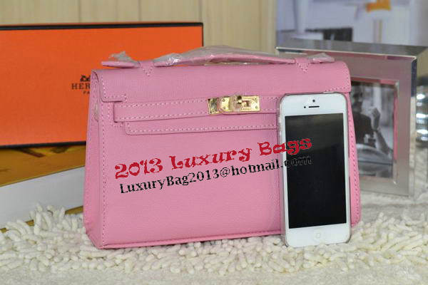 Hermes MINI Kelly 22cm Tote Bag Calfskin Leather Pink