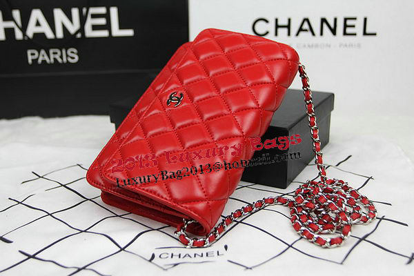 Chanel mini Flap Bag CHA33814 Red Original Sheepskin Leather Silver