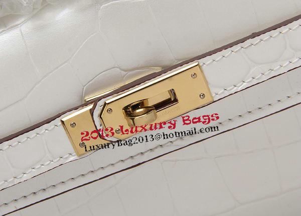 Hermes Kelly Clutch Bag Croco Leather K1002 White