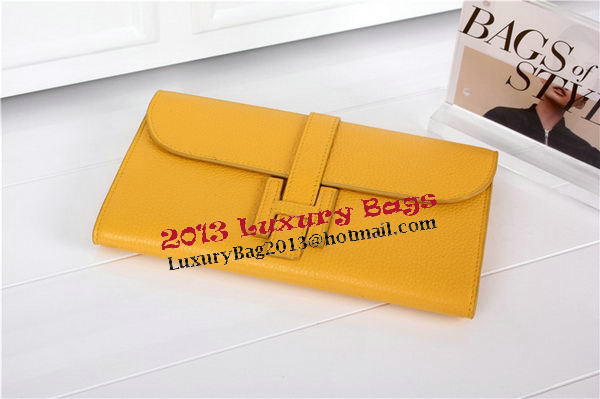 Hermes Jige Clutch Bag Calfskin Leather HQ864 Yellow