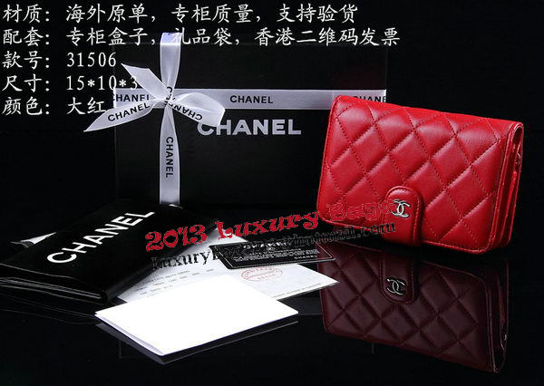 Chanel Matelasse Bi-Fold Wallet Sheepskin Leater A31506 Red