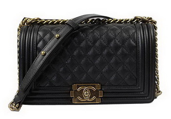 Boy Chanel Flap Shoulder Bags Black Original Cannage Pattern A67025 Gold