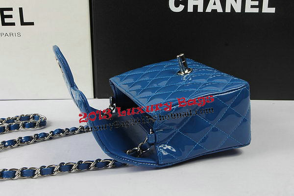 Chanel Classic MINI Flap Bag Blue Original Patent Leather CF1115 Silver