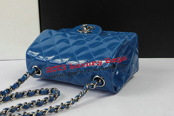 Chanel Classic MINI Flap Bag Blue Original Patent Leather CF1115 Silver