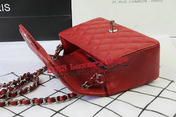 Chanel Classic MINI Flap Bag Red Cannage Pattern CF1119 Silver