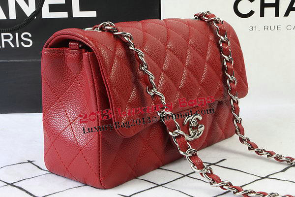 Chanel Classic MINI Flap Bag Red Cannage Pattern CF1119 Silver