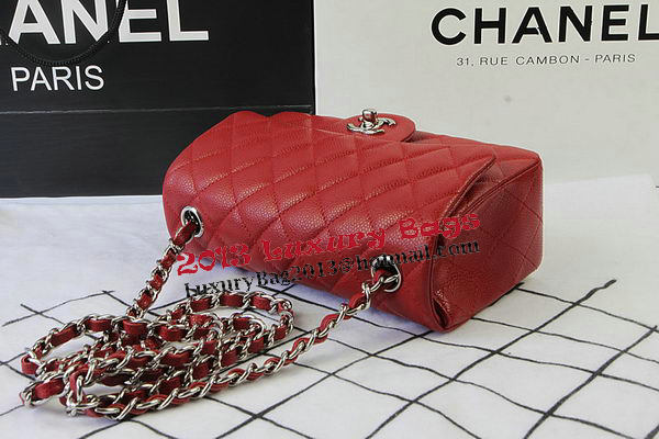 Chanel Classic MINI Flap Bag Red Cannage Pattern CF1119 Silver