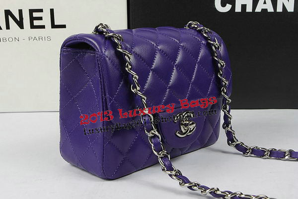 Chanel Classic MINI Flap Bag Violet Original Sheep Leather CF1115 Silver