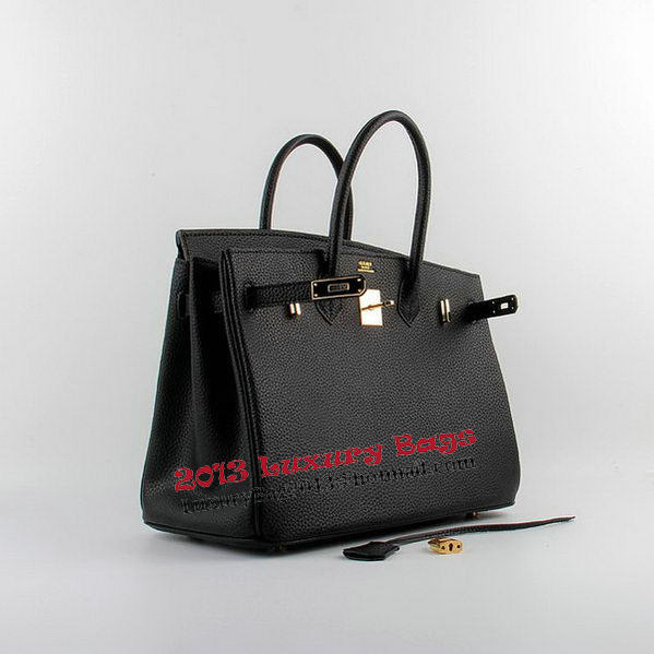 Hermes Birkin 35CM Tote Bags Black Grainy Leather H-35 Gold