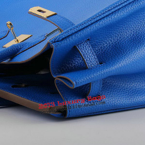 Hermes Birkin 35CM Tote Bags Blue Grainy Leather H-35 Gold