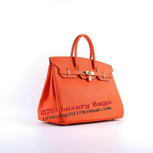 Hermes Birkin 35CM Tote Bags Orange Grainy Leather H-35 Gold