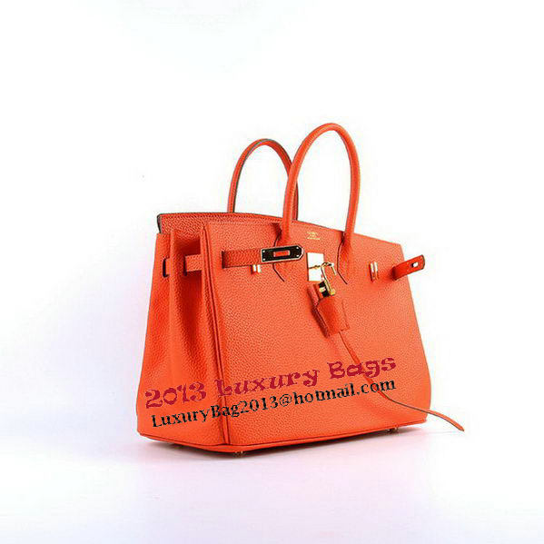 Hermes Birkin 35CM Tote Bags Orange Grainy Leather H-35 Gold