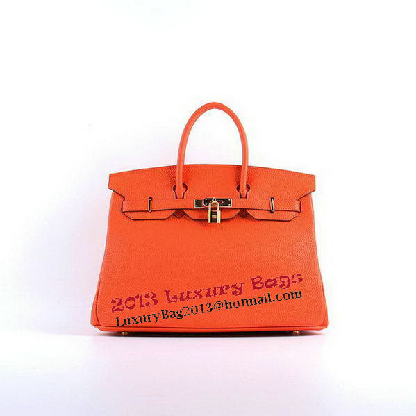 Hermes Birkin 35CM Tote Bags Orange Grainy Leather H-35 Gold