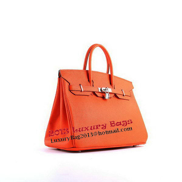 Hermes Birkin 35CM Tote Bags Orange Grainy Leather H-35 Silver