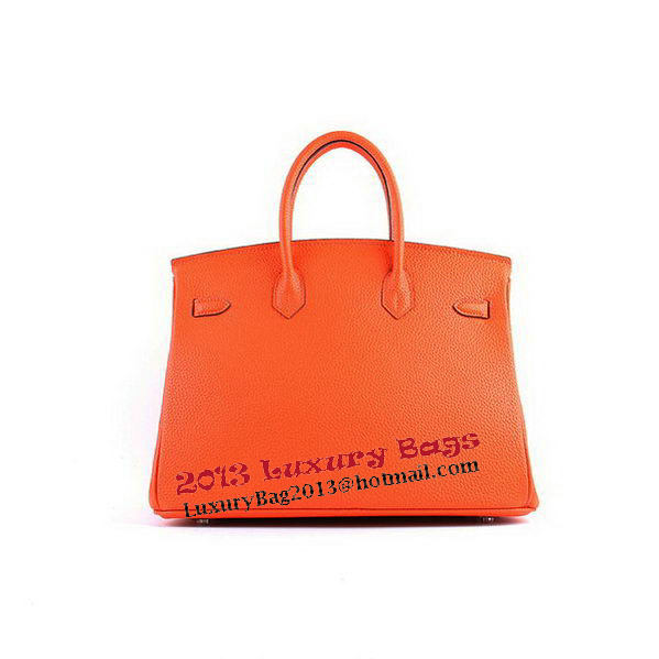 Hermes Birkin 35CM Tote Bags Orange Grainy Leather H-35 Silver