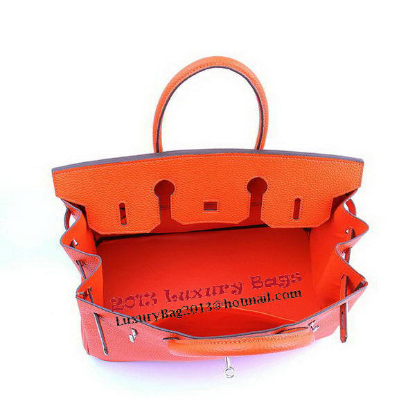 Hermes Birkin 35CM Tote Bags Orange Grainy Leather H-35 Silver