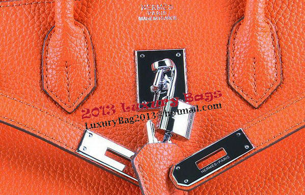 Hermes Birkin 35CM Tote Bags Orange Grainy Leather H-35 Silver