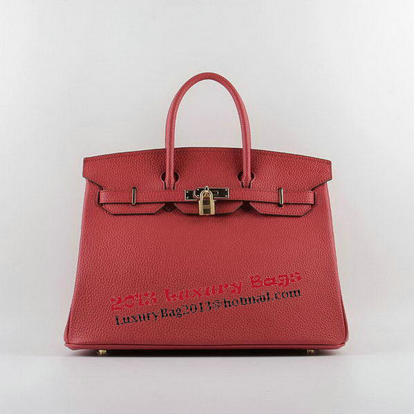 Hermes Birkin 35CM Tote Bags Red Grainy Leather H-35 Gold