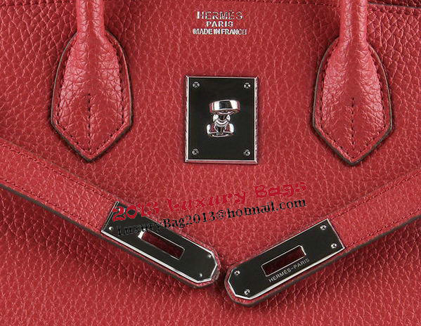 Hermes Birkin 35CM Tote Bags Red Grainy Leather H-35 Silver