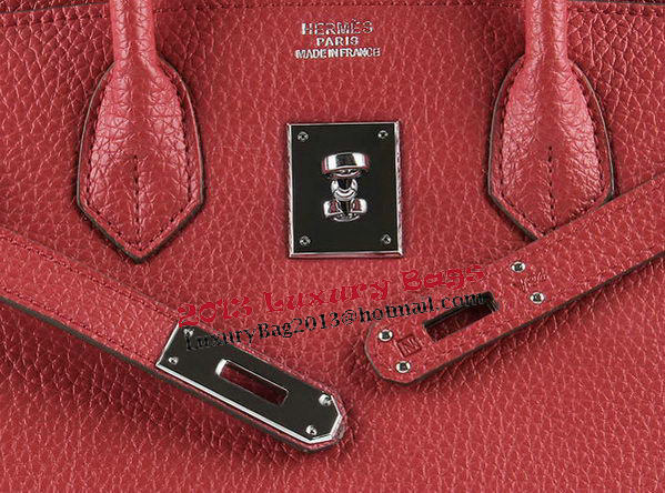 Hermes Birkin 35CM Tote Bags Red Grainy Leather H-35 Silver