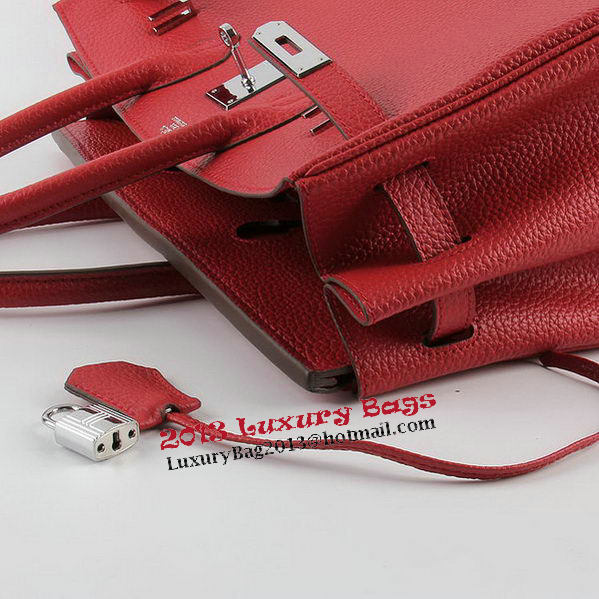 Hermes Birkin 35CM Tote Bags Red Grainy Leather H-35 Silver