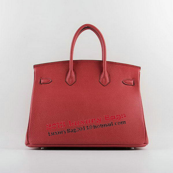 Hermes Birkin 35CM Tote Bags Red Grainy Leather H-35 Silver