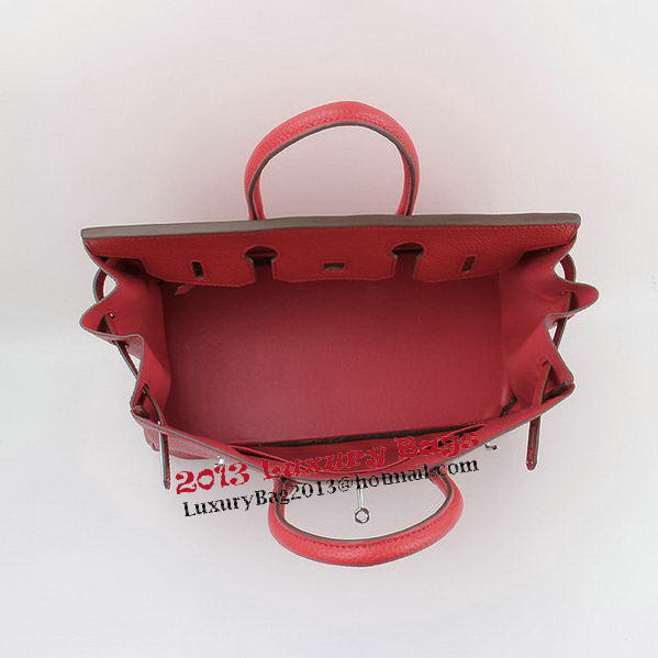 Hermes Birkin 35CM Tote Bags Red Grainy Leather H-35 Silver