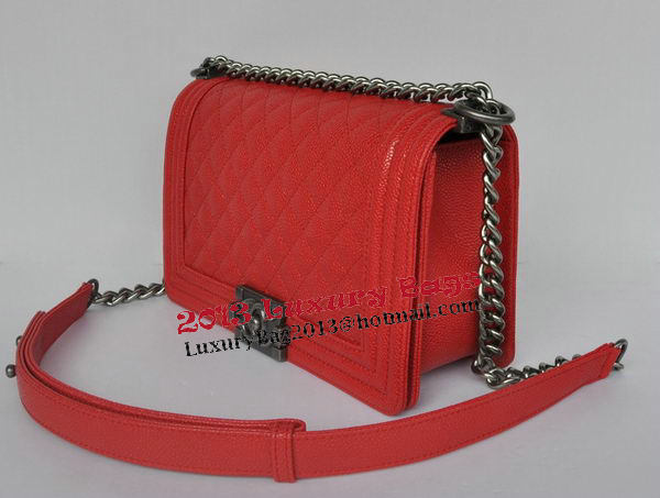 Chanel Boy Flap Shoulder Bags Red Cannage Pattern Leather A67086 Silver