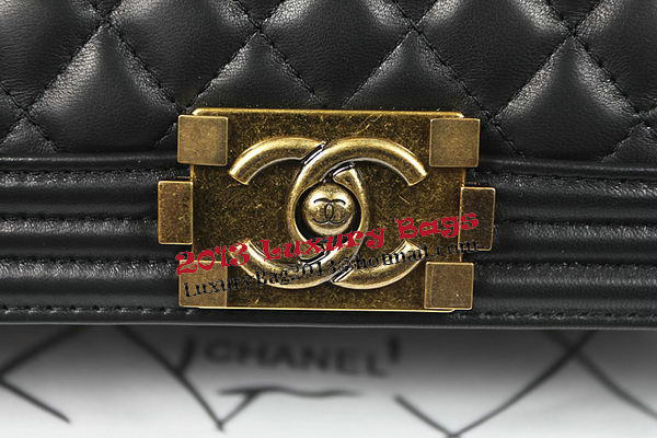 Boy Chanel Flap Shoulder Bag Black Original Sheepskin A67087 Brass