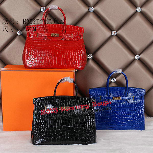 Hermes Birkin 35CM Tote Bag Shiny Croco Leather H35C Black