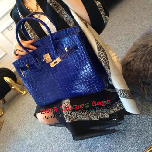 Hermes Birkin 35CM Tote Bag Shiny Croco Leather H35C Blue