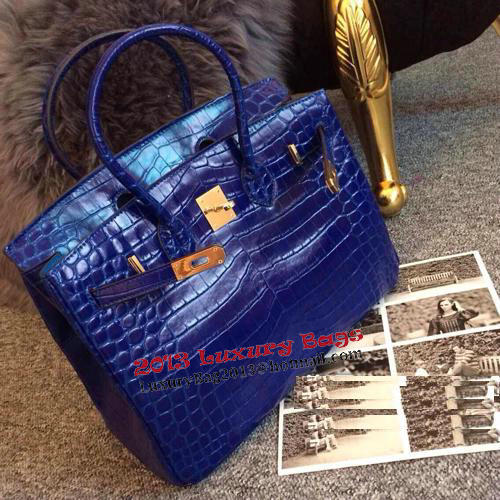 Hermes Birkin 35CM Tote Bag Shiny Croco Leather H35C Blue