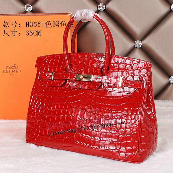 Hermes Birkin 35CM Tote Bag Shiny Croco Leather H35C Red