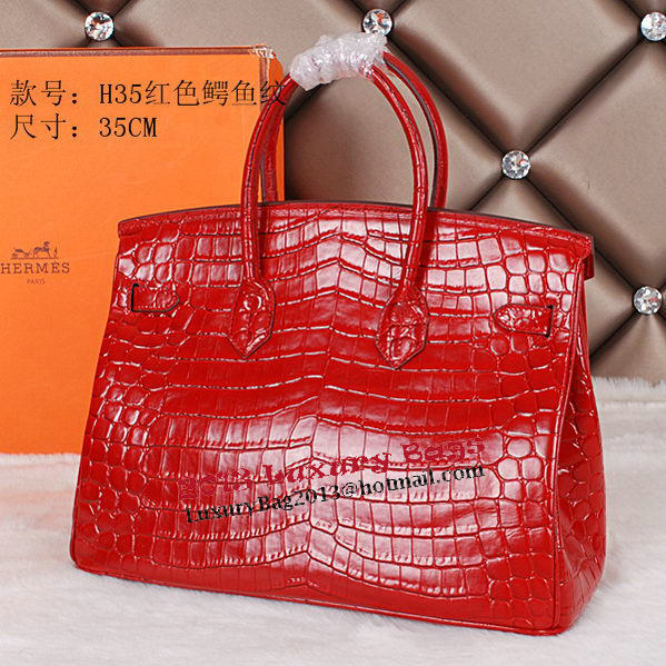 Hermes Birkin 35CM Tote Bag Shiny Croco Leather H35C Red