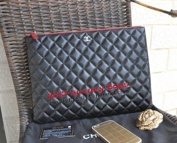 Chanel Clutch Bag Black Sheepskin Leather A82044 Silver