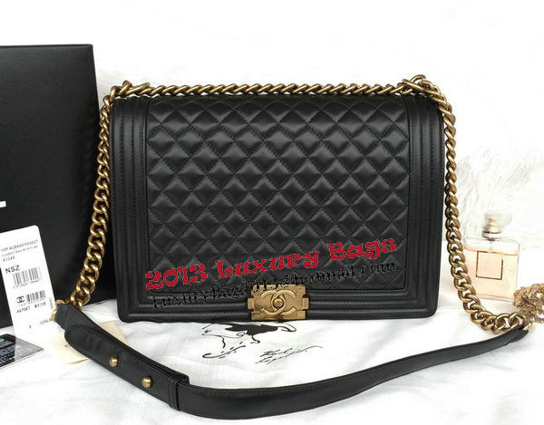 Chanel Boy Flap Shoulder Bag Original Black Sheepskin Leather A67087 Gold