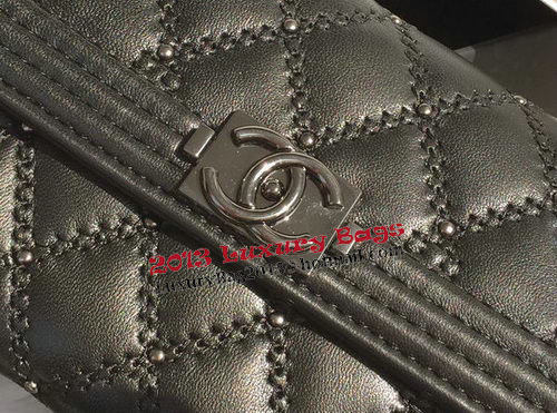 Boy Chanel Matelasse Long Wallet Original Sheepskin Leather A80376 Black