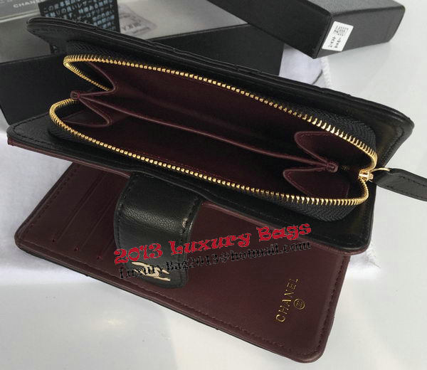 Chanel Matelasse Bi-Fold Wallet Black Sheepskin Leater A48667 Gold
