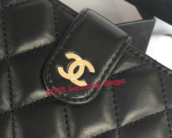 Chanel Matelasse Bi-Fold Wallet Black Sheepskin Leater A48667 Gold