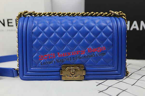 Boy Chanel Flap Shoulder Bags Blue Original Sheepskin A67025 Gold