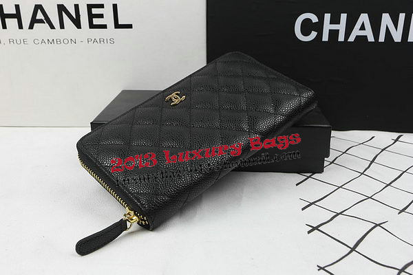 Chanel Matelasse Zip Around Wallet Black Cannage Pattern A50097 Gold