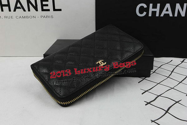 Chanel Matelasse Zip Around Wallet Black Cannage Pattern A50097 Gold