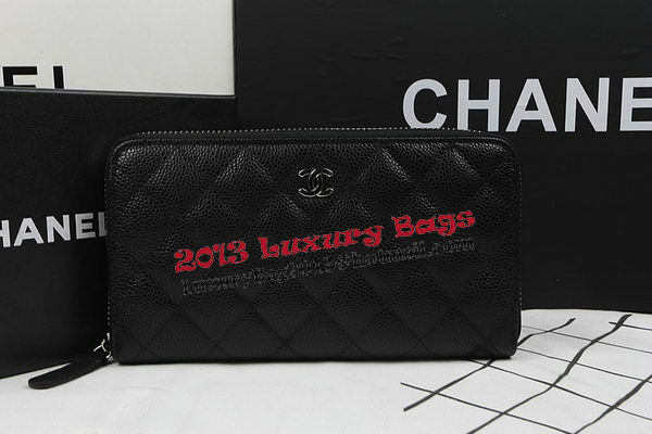 Chanel Matelasse Zip Around Wallet Black Cannage Pattern A50097 Silver