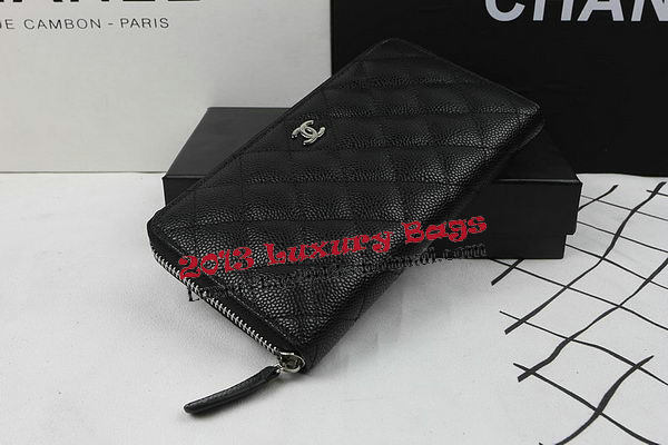 Chanel Matelasse Zip Around Wallet Black Cannage Pattern A50097 Silver