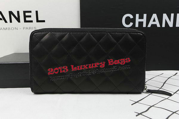 Chanel Matelasse Zip Around Wallet Black Sheepskin A50097 Silver