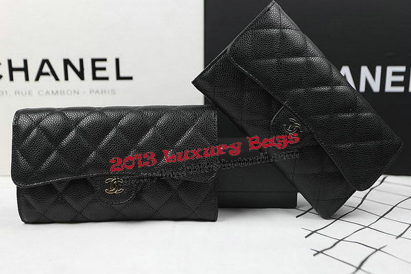 Chanel Tri-Fold Wallet Black Original Cannage Pattern A31506 Gold